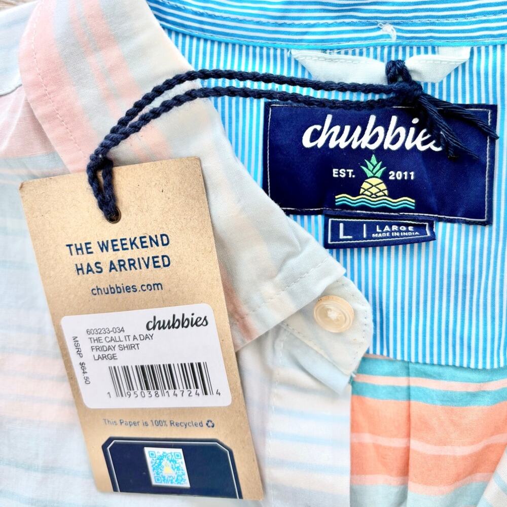New Chubbies Friday Short Sleeve‎ Button Up Poplin Shirt | Call It A Day Large - Picture 2 of 6